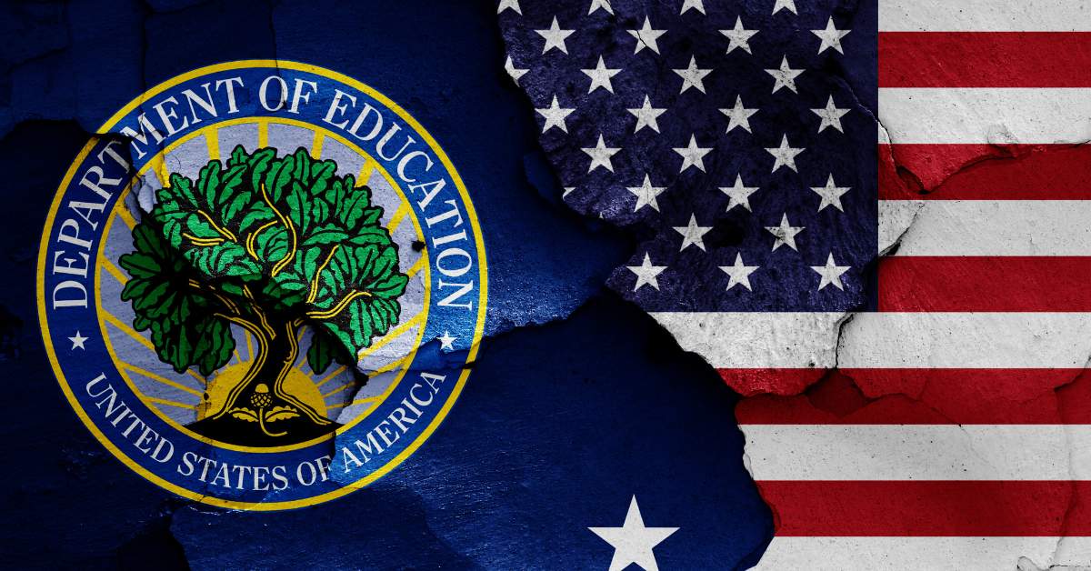 Picture of the seal of the Department of Education in the left hand side and the American flag in the right hand side.
