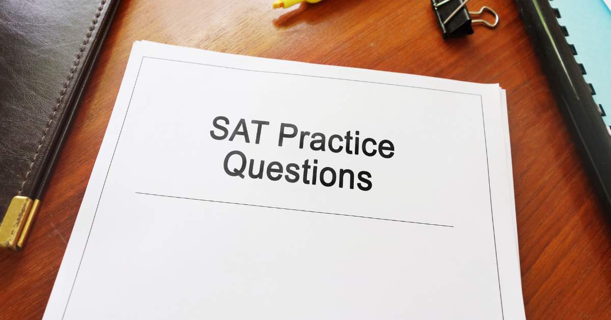 White paper with "SAT Practice Questions" written on the front